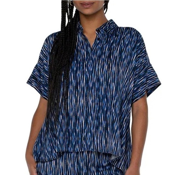 Liverpool Los Angeles Abstract‎ Print Camp Shirt in Linear Abst Prnt Sz S NWT - Picture 1 of 13